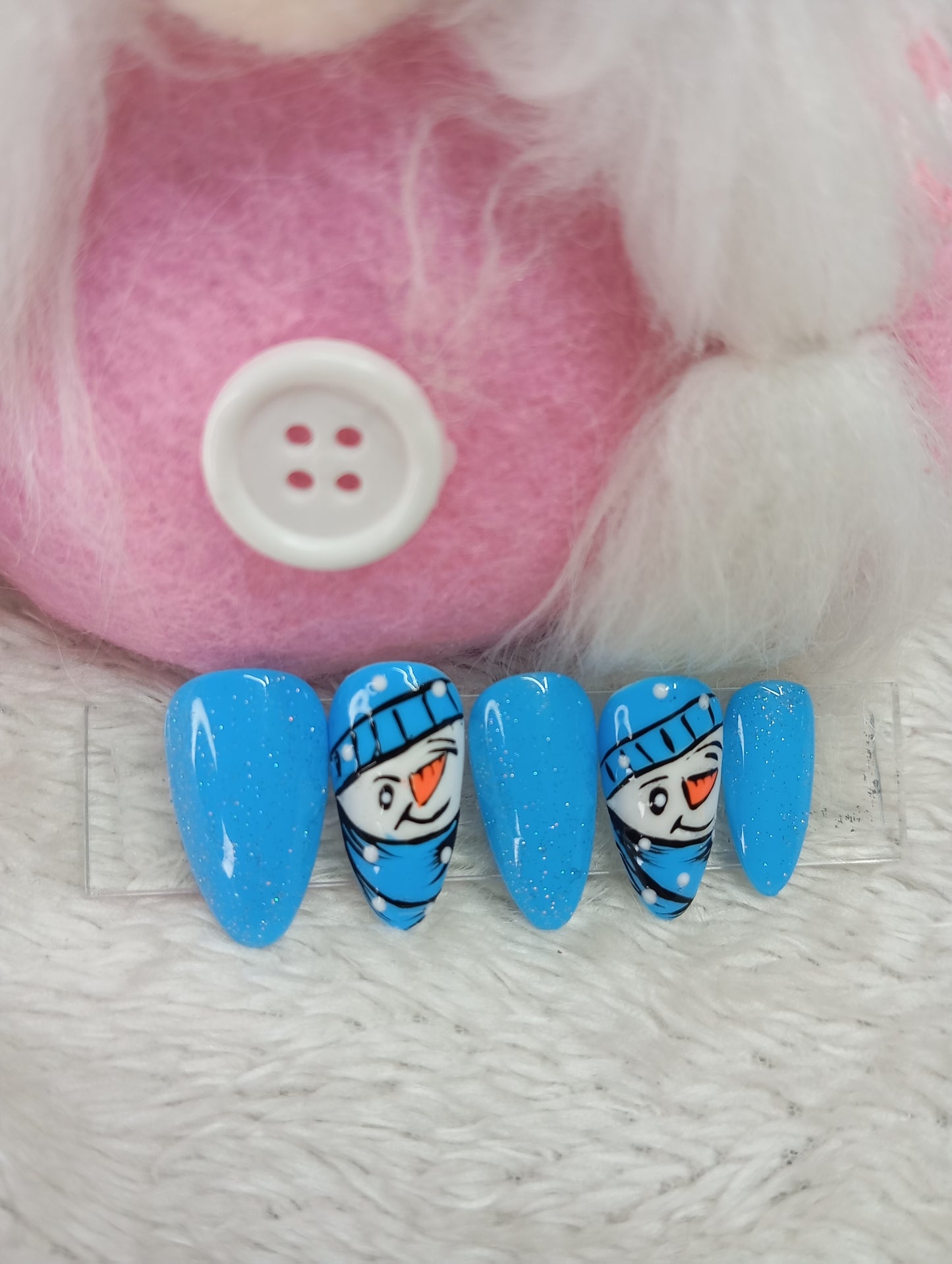 Press-On Nails "Bonhomme de Neige Bleu Givré"