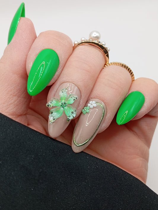 Press-On Nails "LIME FLOWER 3D"