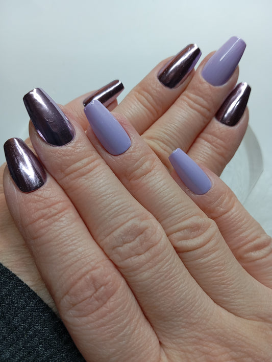 Press-On Nails Lavande Pastel & Chrome Métallique