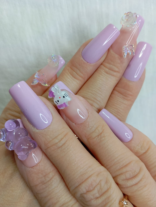 Press-on Nails "Lapin Lilas Kawaï"
