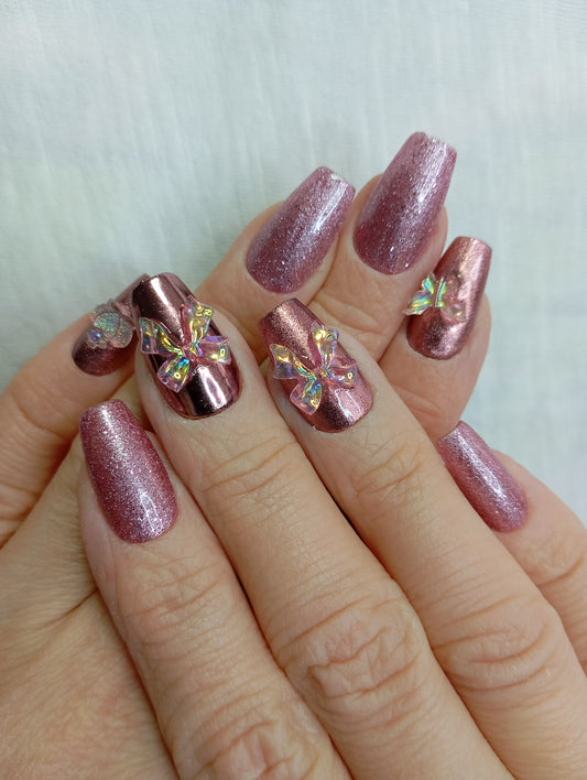 Press-on Nails "Papillon Chromé"