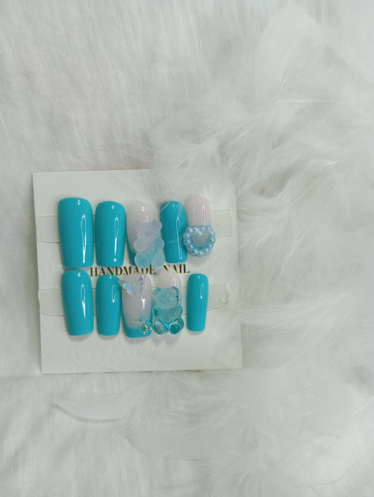 Press-on Nails "Rêve Turquoise 3D"