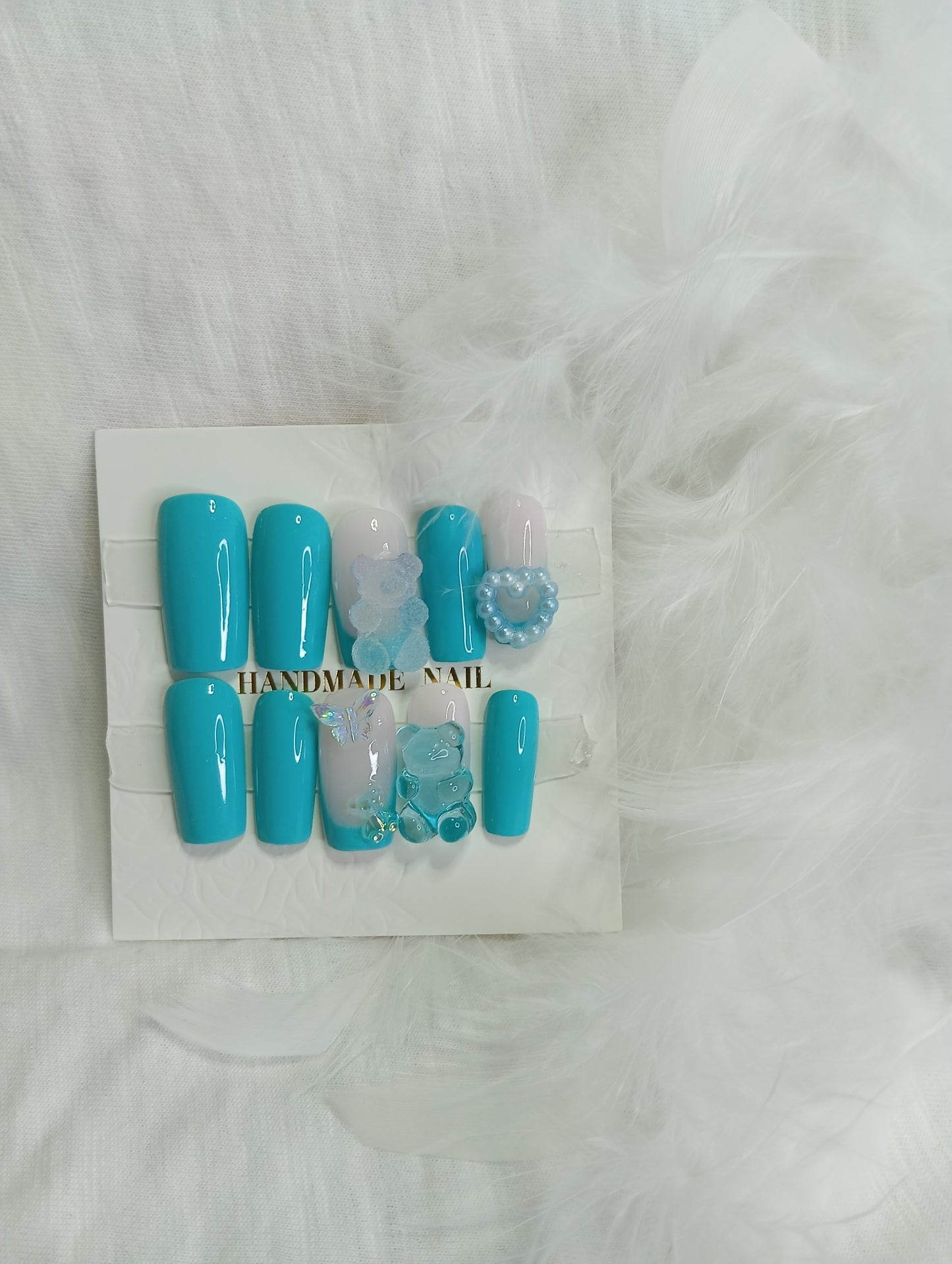 Press-on Nails "Rêve Turquoise 3D"