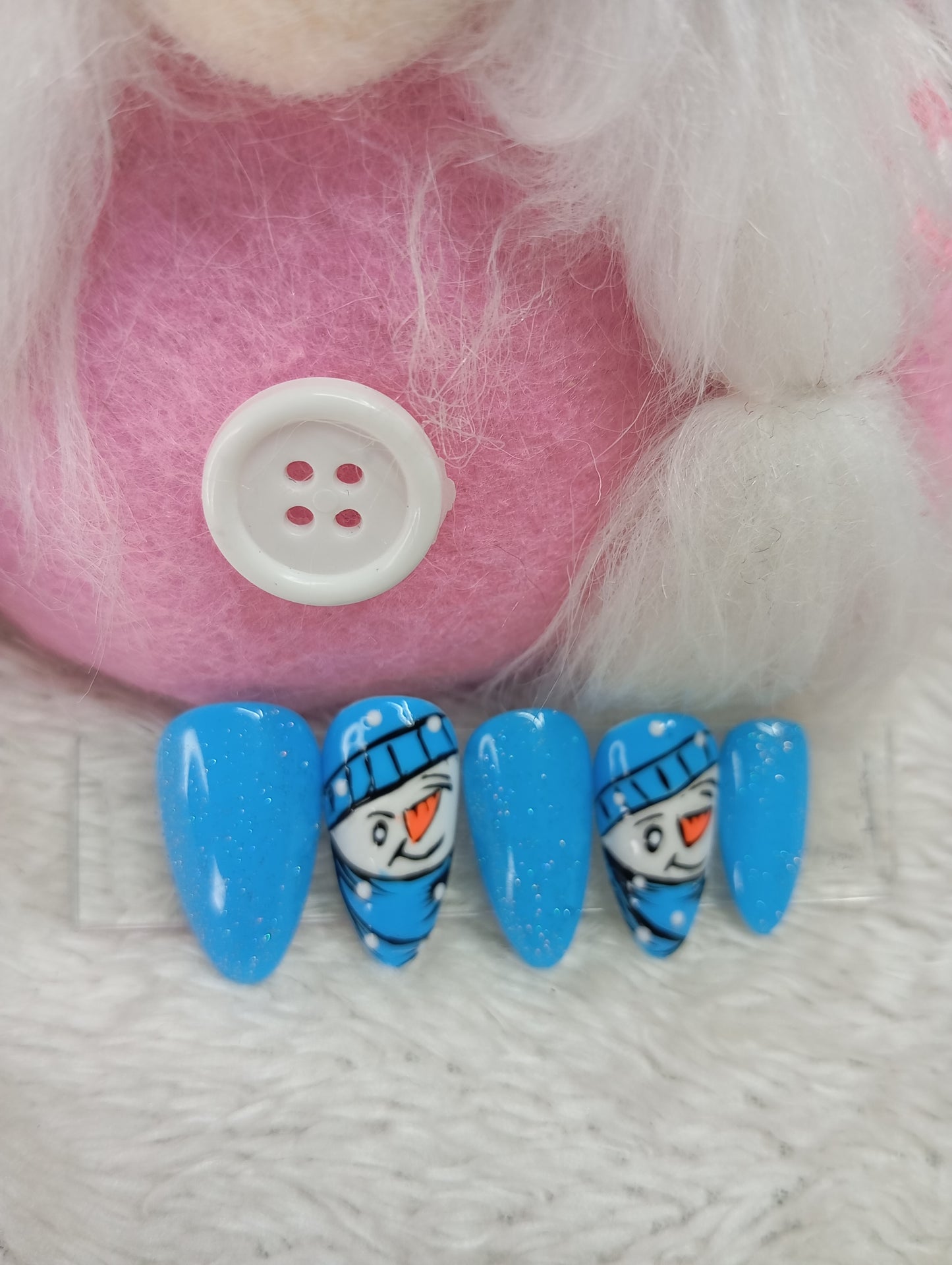 Press-On Nails "Bonhomme de Neige Bleu Givré"