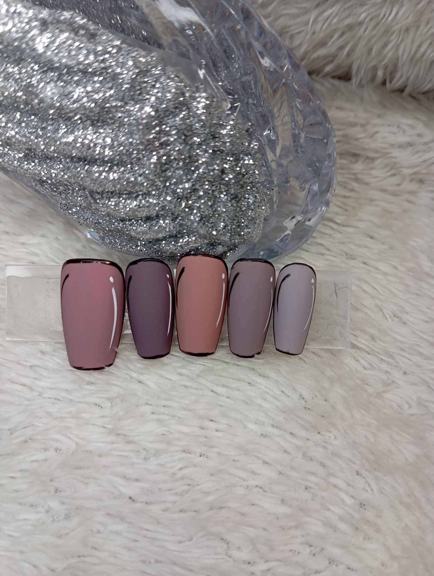 🌫️ Set Press-On Nails – Brown & Grey Elegance